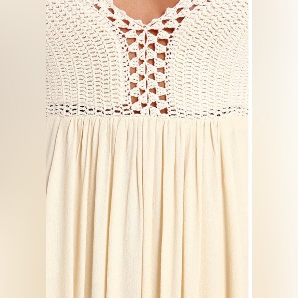 Boho Lulu's Cream Crochet Bodice Maxi Dress large - Picture 4 of 7